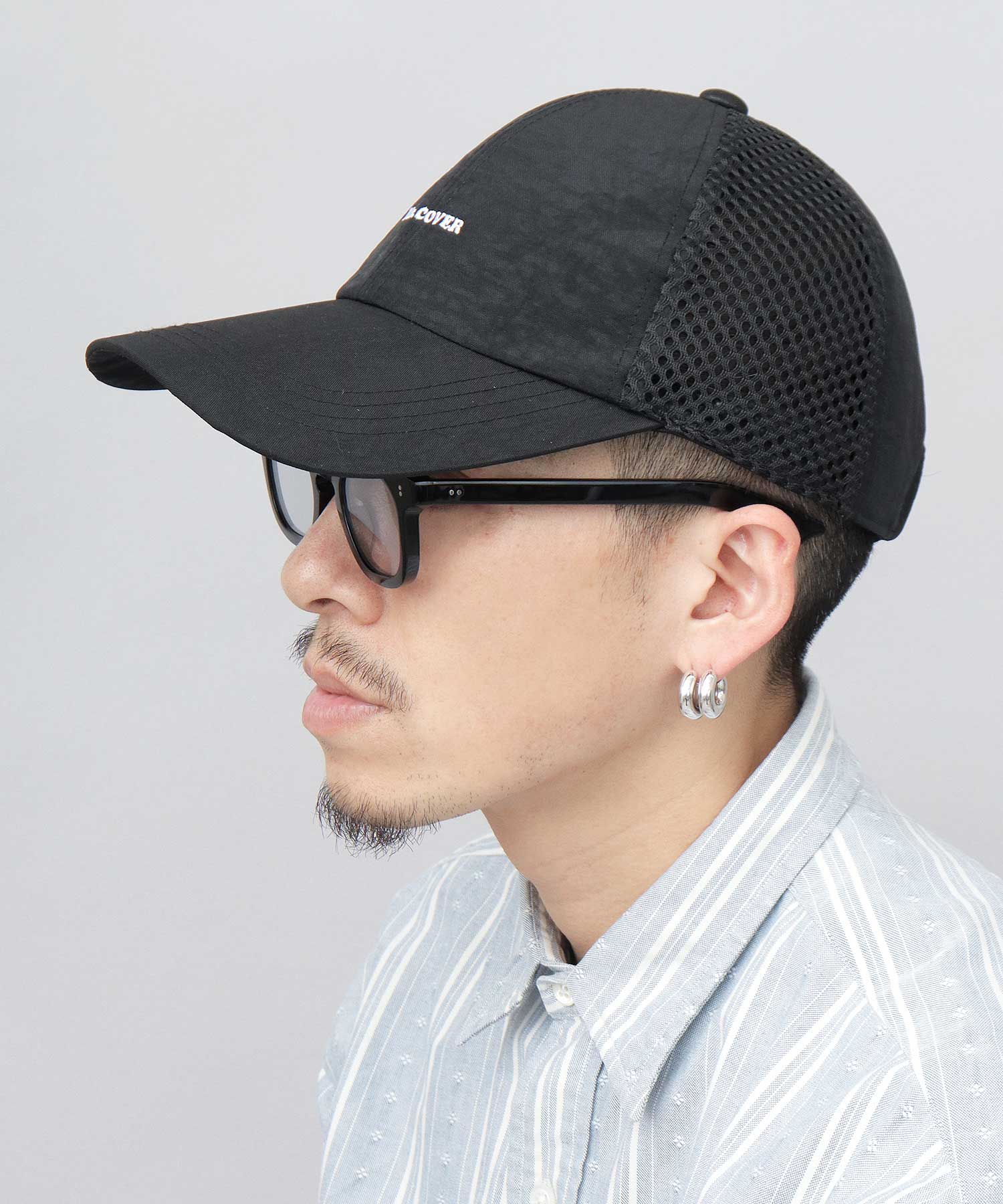 ミスターカバー Mr.COVER ムラ染風 撥水ナイロン メッシュ切替 ロングビルキャップ つば長 深め 接触冷感スベリ使用 （ブラック） ブラック