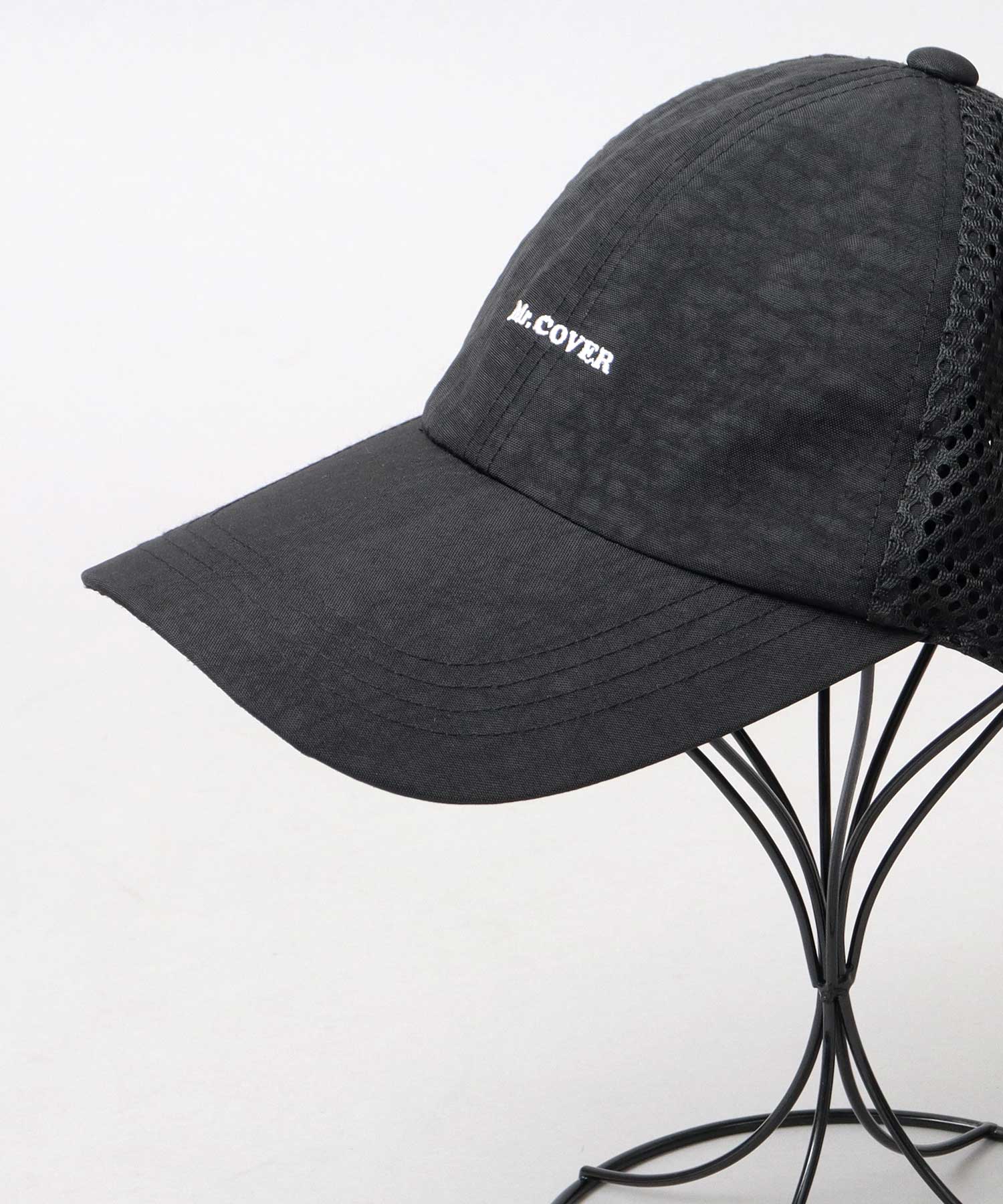 ミスターカバー Mr.COVER ムラ染風 撥水ナイロン メッシュ切替 ロングビルキャップ つば長 深め 接触冷感スベリ使用 （ブラック） ブラック