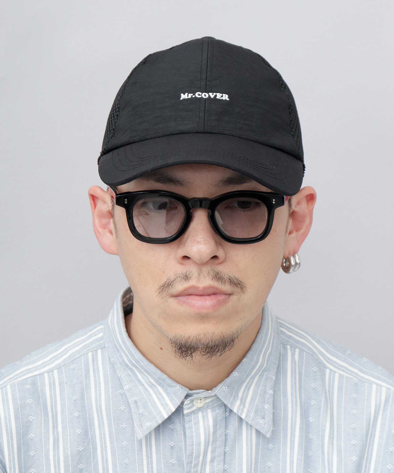 ミスターカバー Mr.COVER ムラ染風 撥水ナイロン メッシュ切替 ロングビルキャップ つば長 深め 接触冷感スベリ使用 （ブラック） ブラック