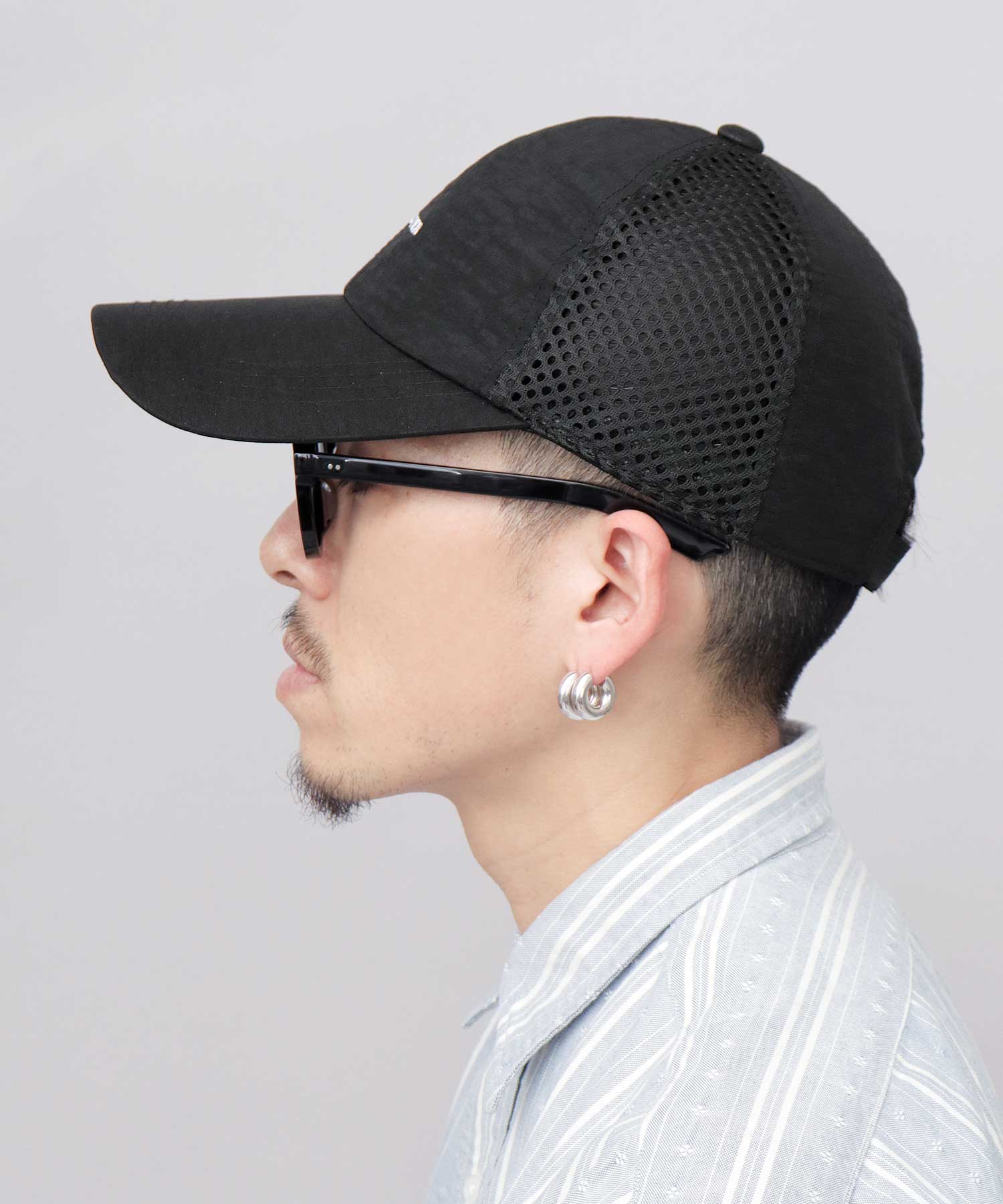 ミスターカバー Mr.COVER ムラ染風 撥水ナイロン メッシュ切替 ロングビルキャップ つば長 深め 接触冷感スベリ使用 （ブラック） ブラック