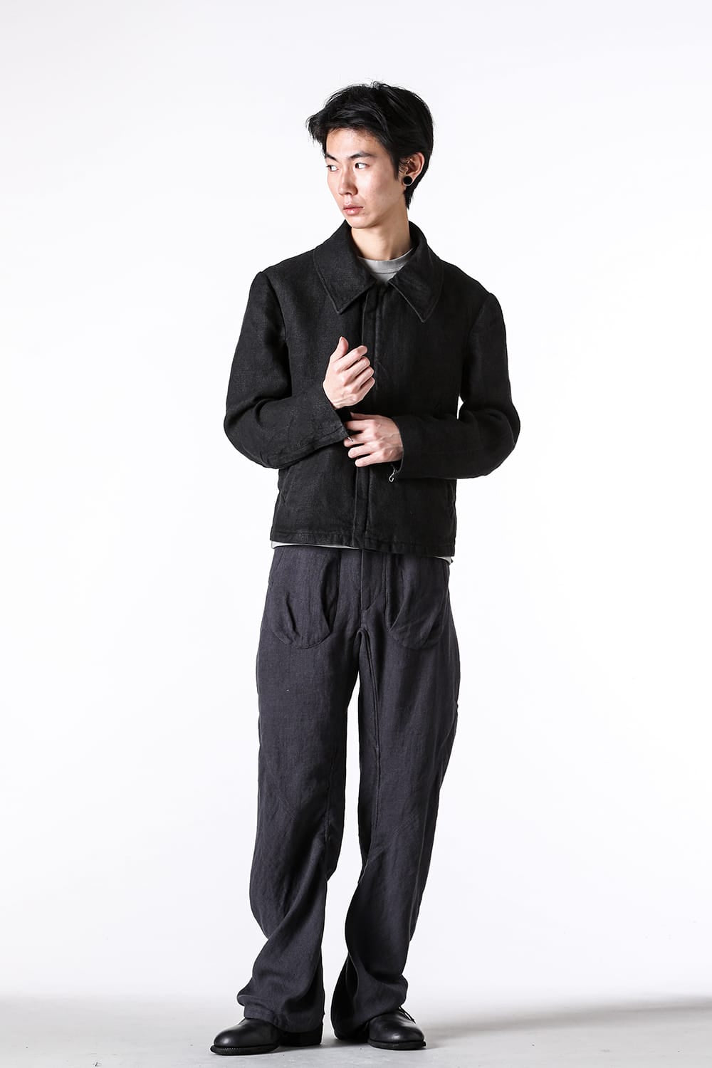 モチーフエムエフジー MotivMfg Torpedo Jacket Overdyed Raw French Linen （Black） Black