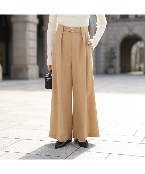 ミュール Mewl Mewl ワイドパンツ M261-33003 タック ベルト付き （BLACK/ブラック） BLACK/ブラック