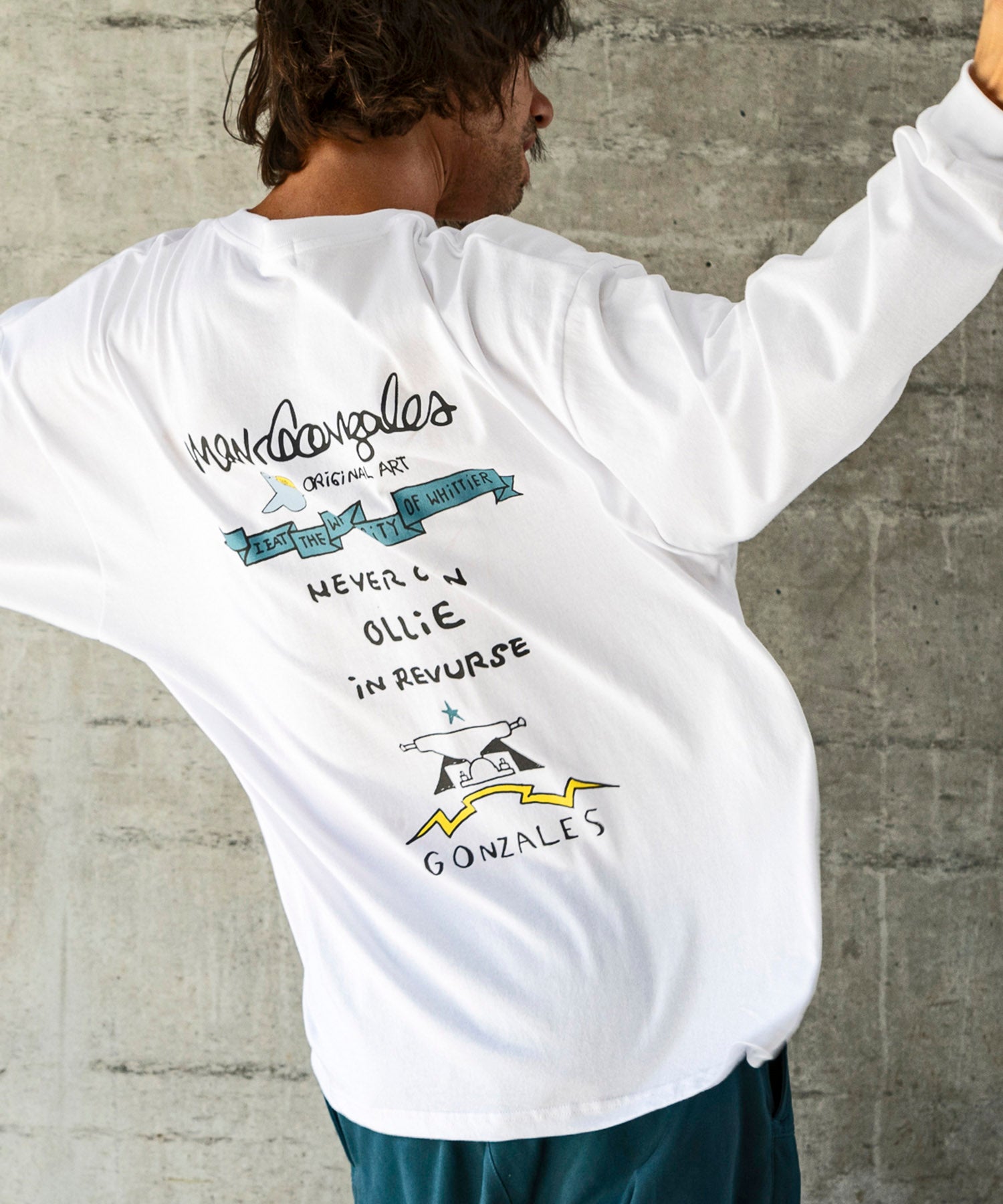 マークゴンザレス Mark Gonzales バックプリントロングTシャツ/4type/4colors （ホワイト B） ホワイト B