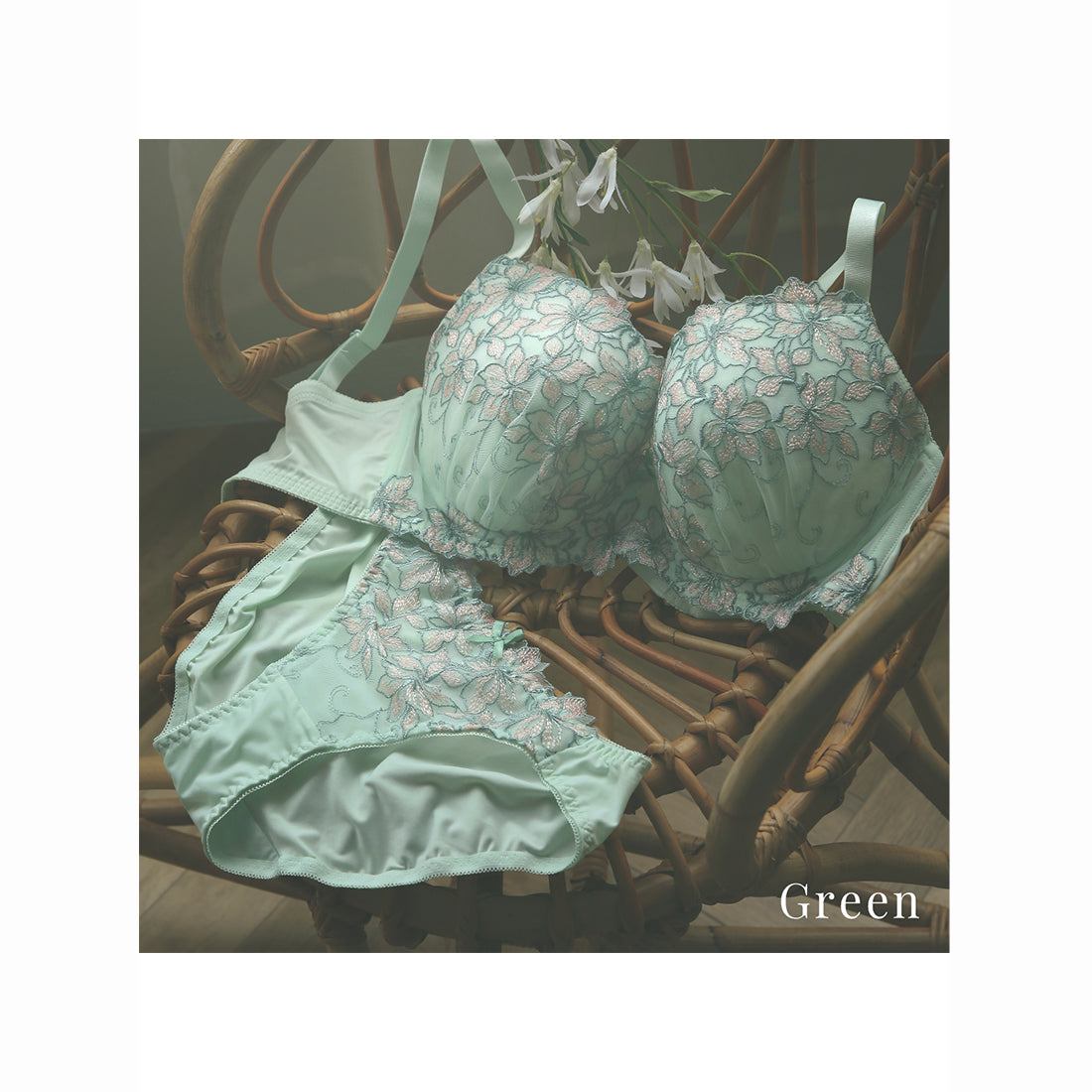 モンシェルピジョン Mon cher pigeon* 【2点セットG-H】リリウムフローラ ブラジャー ショーツ セット GH 百合の花が彩る可憐なブラセット 大きいサイズ【返品不可商品】