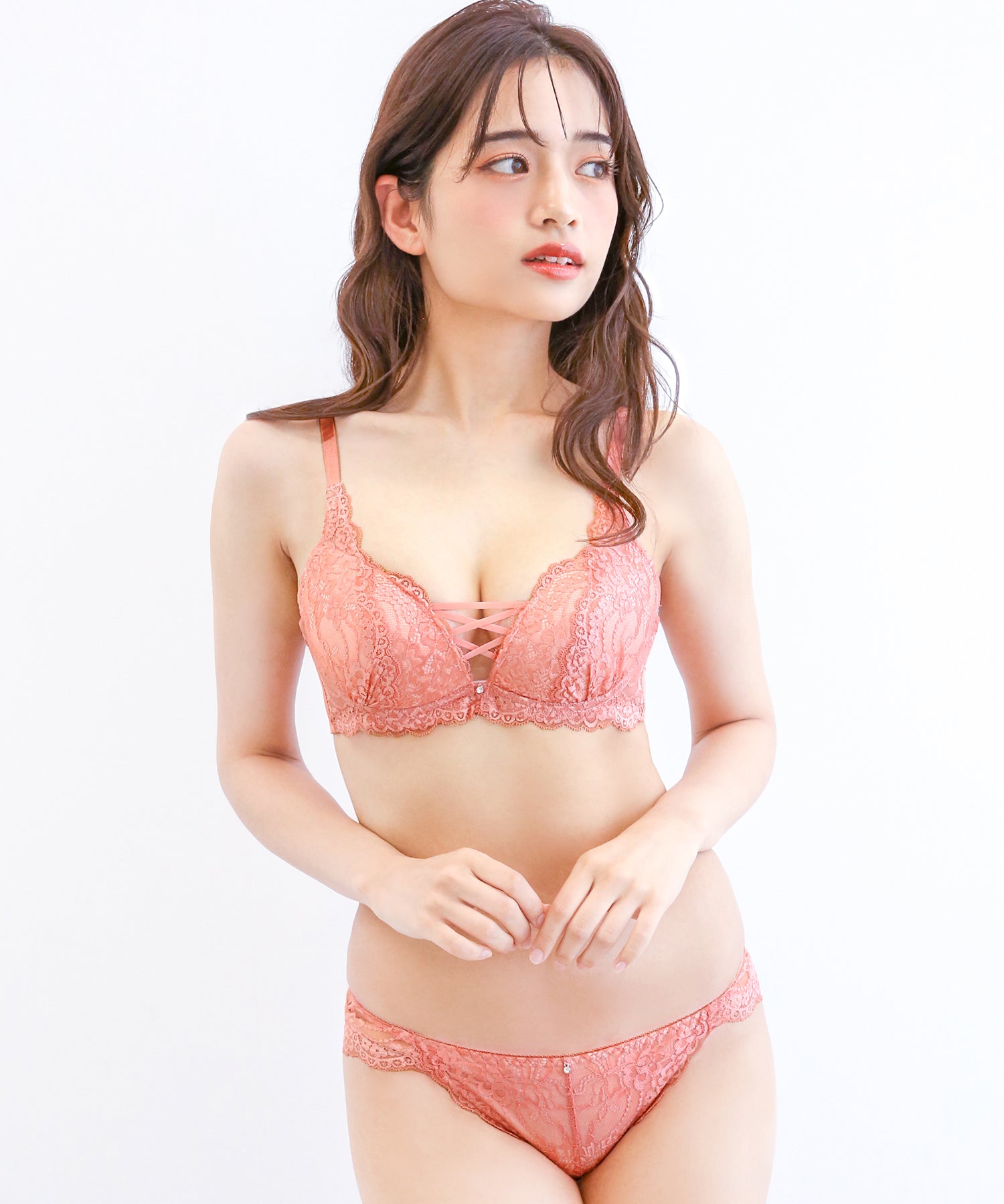 モンシェルピジョン Mon cher pigeon* A～Fカップ【2点セット】ナチュールブーケ ブラジャー ショーツ セット レースアップ 総レース 大きいサイズ【返品不可商品】 （ラベンダー） ラベンダー
