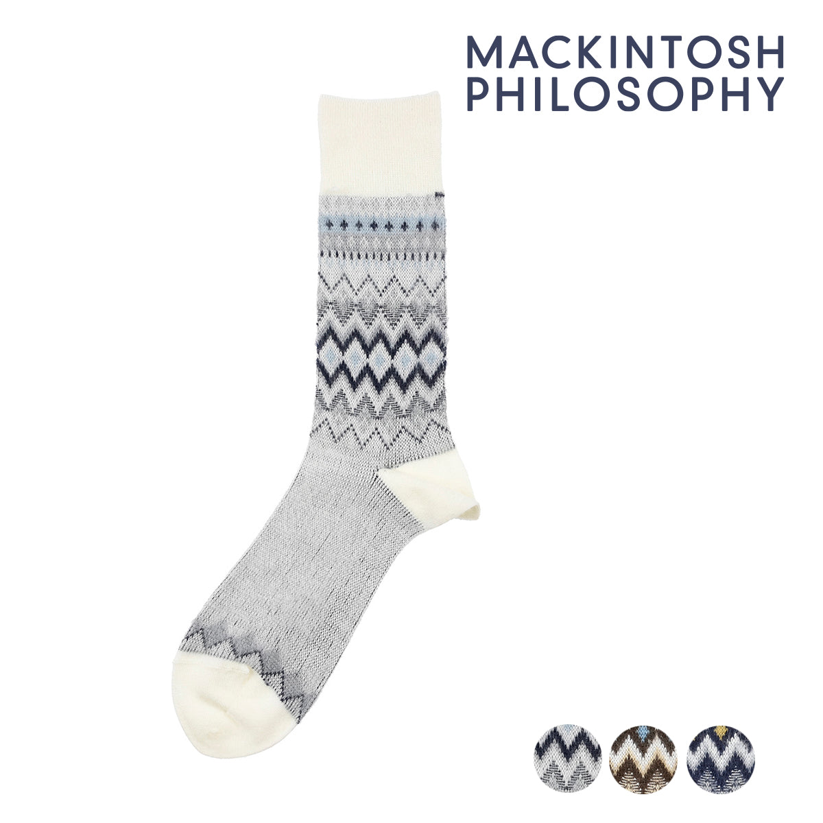 MACKINTOSH PHILOSOPHY Fukuske 【MACKINTOSH PHILOSOPHY】 Socks Fair Isle Pattern Crew Length Gentlemen Male Men's Fukuske fukuske ふくすけ