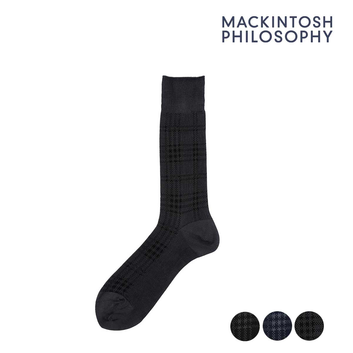 マッキントッシュ フィロソフィー MACKINTOSH PHILOSOPHY 福助 【マッキントッシュフィロソフィー】 靴下 チェック柄 クルー丈 (2M058)紳士 男性 メンズ フクスケ fukuske ふくすけ （モクチャコール910） モクチャコール910