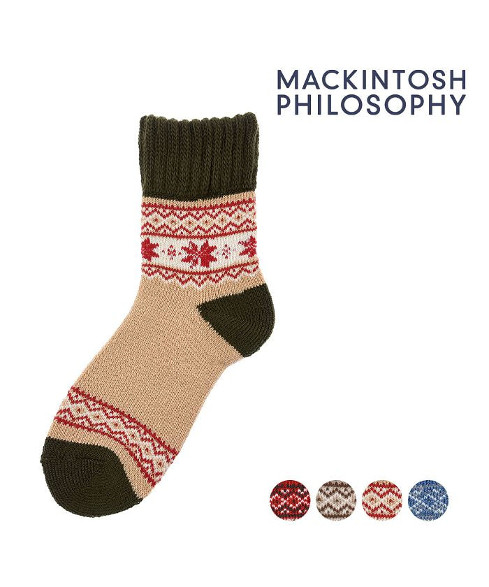 MACKINTOSH PHILOSOPHY FUKUSUKE Official Room Socks Socks Crew Length Ladies MACKINTOSH PHILOSOPHY Fair Isle Pattern Bicolor Pile Lining 3207-82L