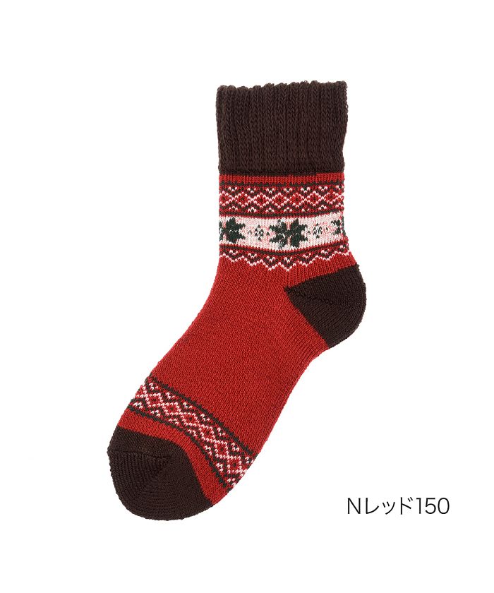 マッキントッシュ フィロソフィー MACKINTOSH PHILOSOPHY 福助 公式 ルームソックス 靴下 クルー丈 レディース MACKINTOSH PHILOSOPHY フェアアイル柄 バイカラー 裏パイル  3207ー82L,Nレッド150