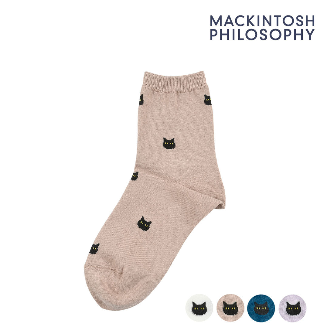 MACKINTOSH PHILOSOPHY Fukuske 【MACKINTOSH PHILOSOPHY】 Socks Cat Pattern Crew Length Women's Ladies Fukuske fukuske ふくすけ