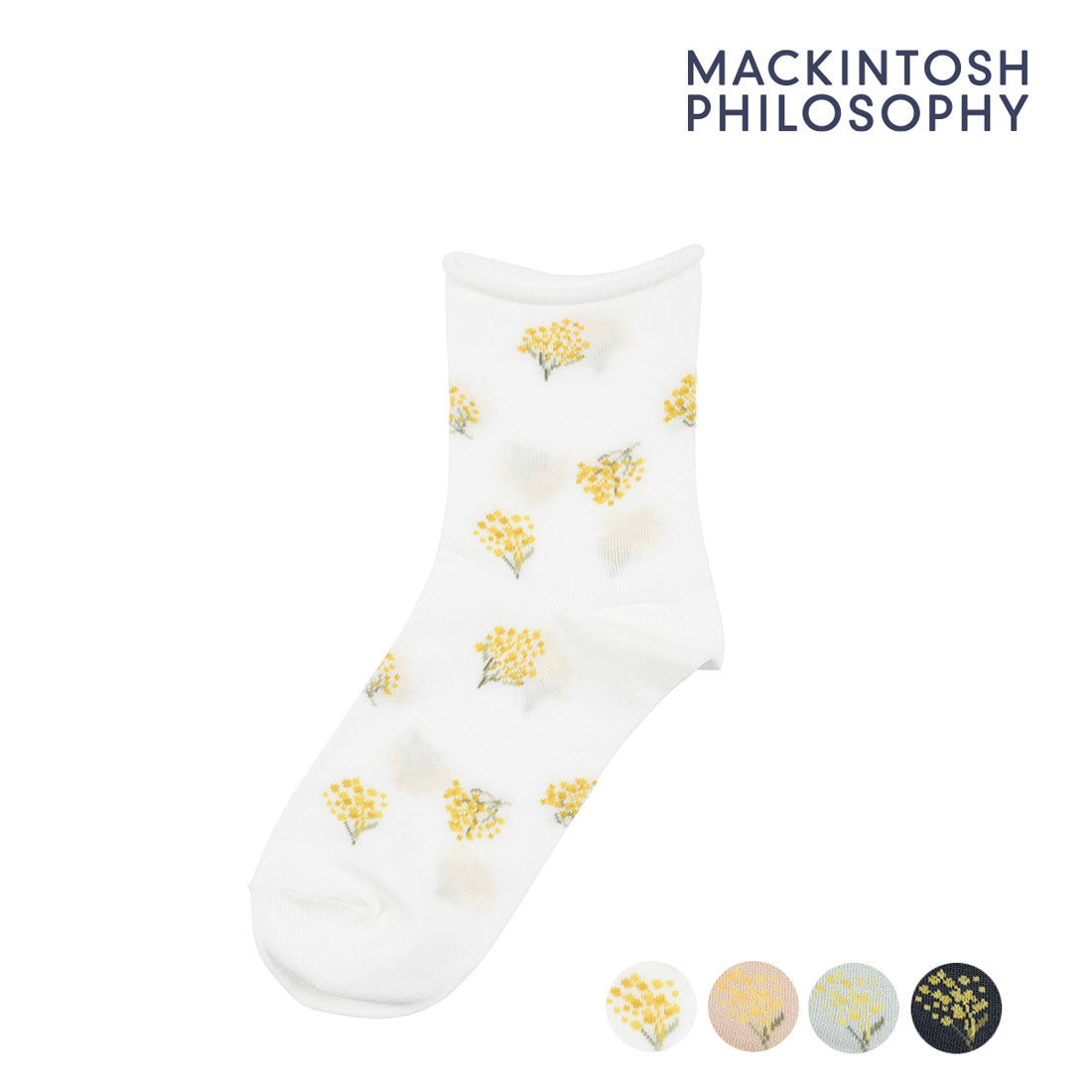 MACKINTOSH PHILOSOPHY Fukuske 【MACKINTOSH PHILOSOPHY】 Socks Mimosa Pattern Crew Length Women's Ladies Fukuske fukuske ふくすけ