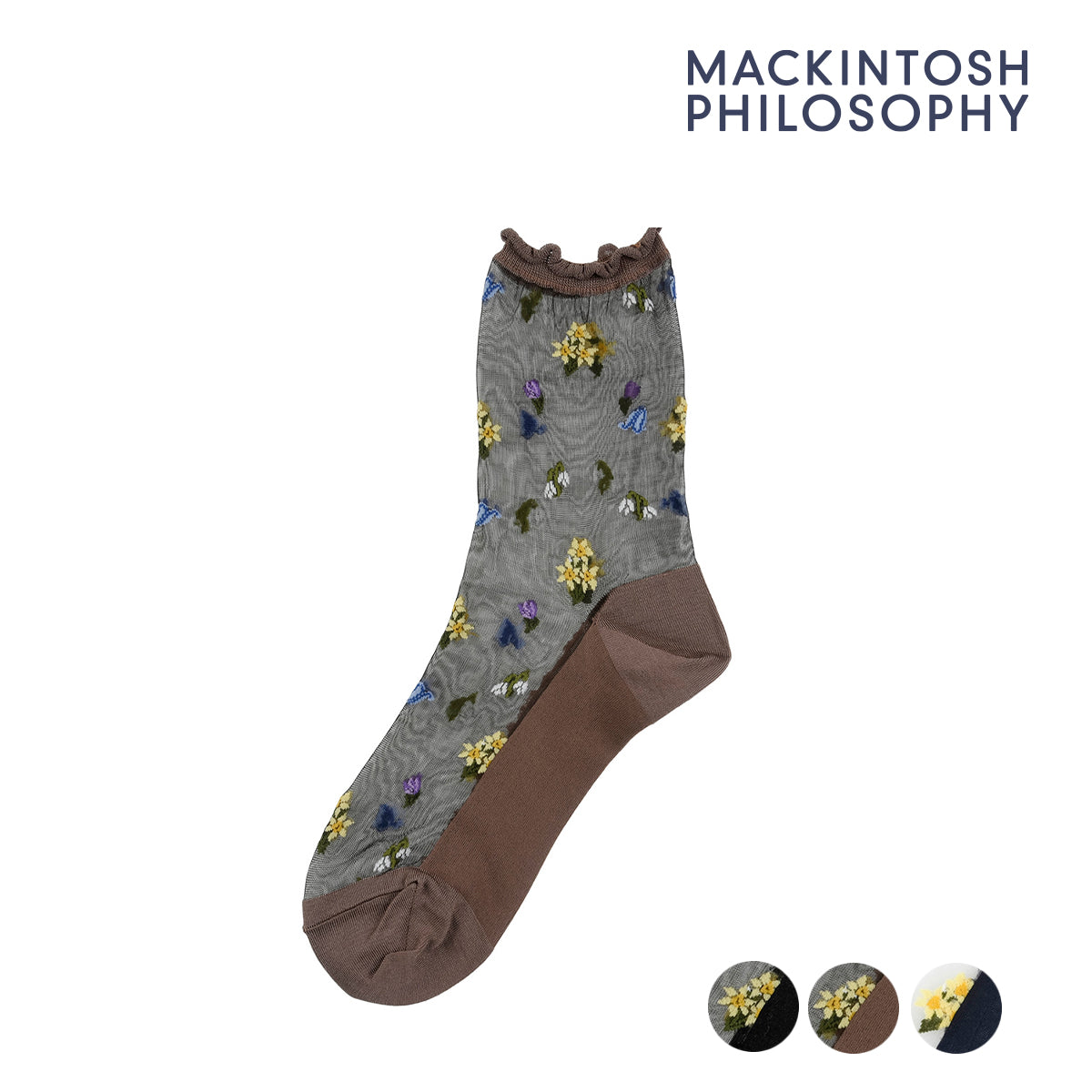 マッキントッシュ フィロソフィー MACKINTOSH PHILOSOPHY 福助 【マッキントッシュフィロソフィー】 靴下 シアー 花柄 クルー丈 (3107-205)婦人 女性 レディース フクスケ fukuske ふくすけ （ブラウン220） ブラウン220