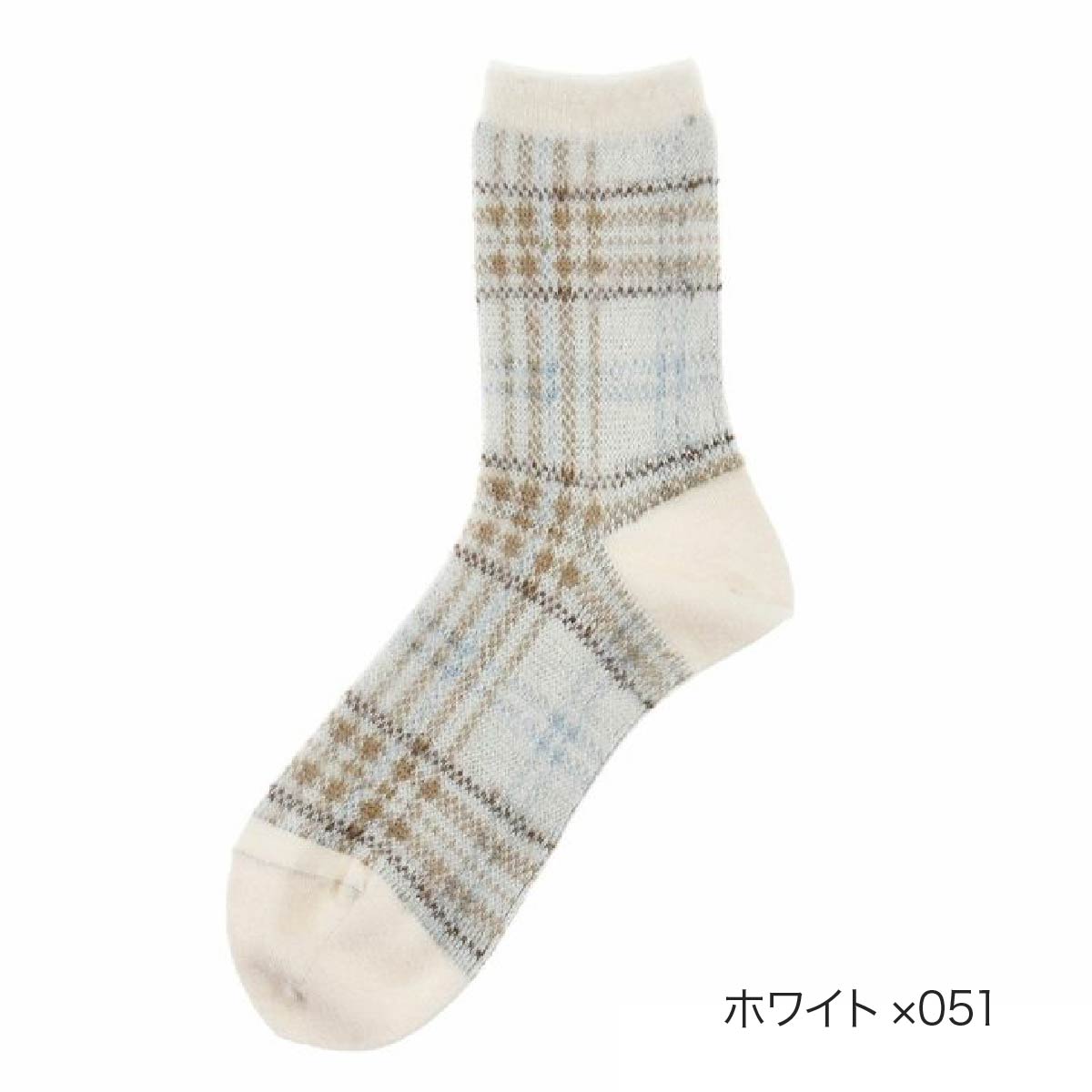 マッキントッシュ フィロソフィー MACKINTOSH PHILOSOPHY 福助 【マッキントッシュフィロソフィー】 靴下 チェック柄 クルー丈 (3207-823) （ホワイト×051） （ホワイト×051） ホワイト×051