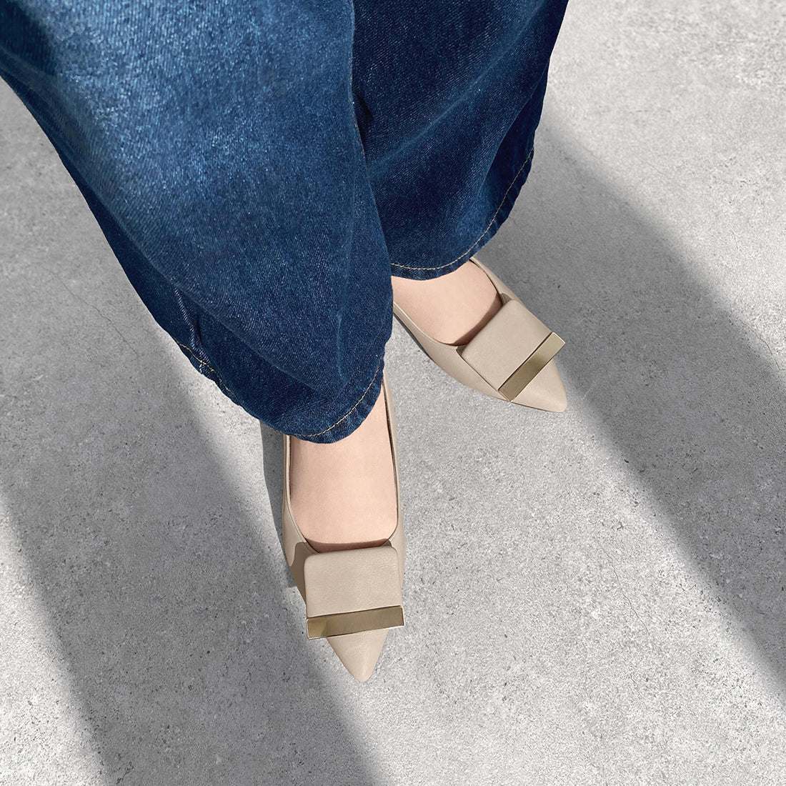 ミアン Mamian Accent Buckle Pointed Toe Flat Shoes / m17006