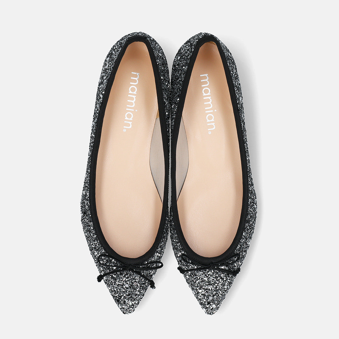 マミアン mamian ポインテッドトゥグリッターバレエシューズ／m17048 （ブラックグリッター） ブラックグリッター