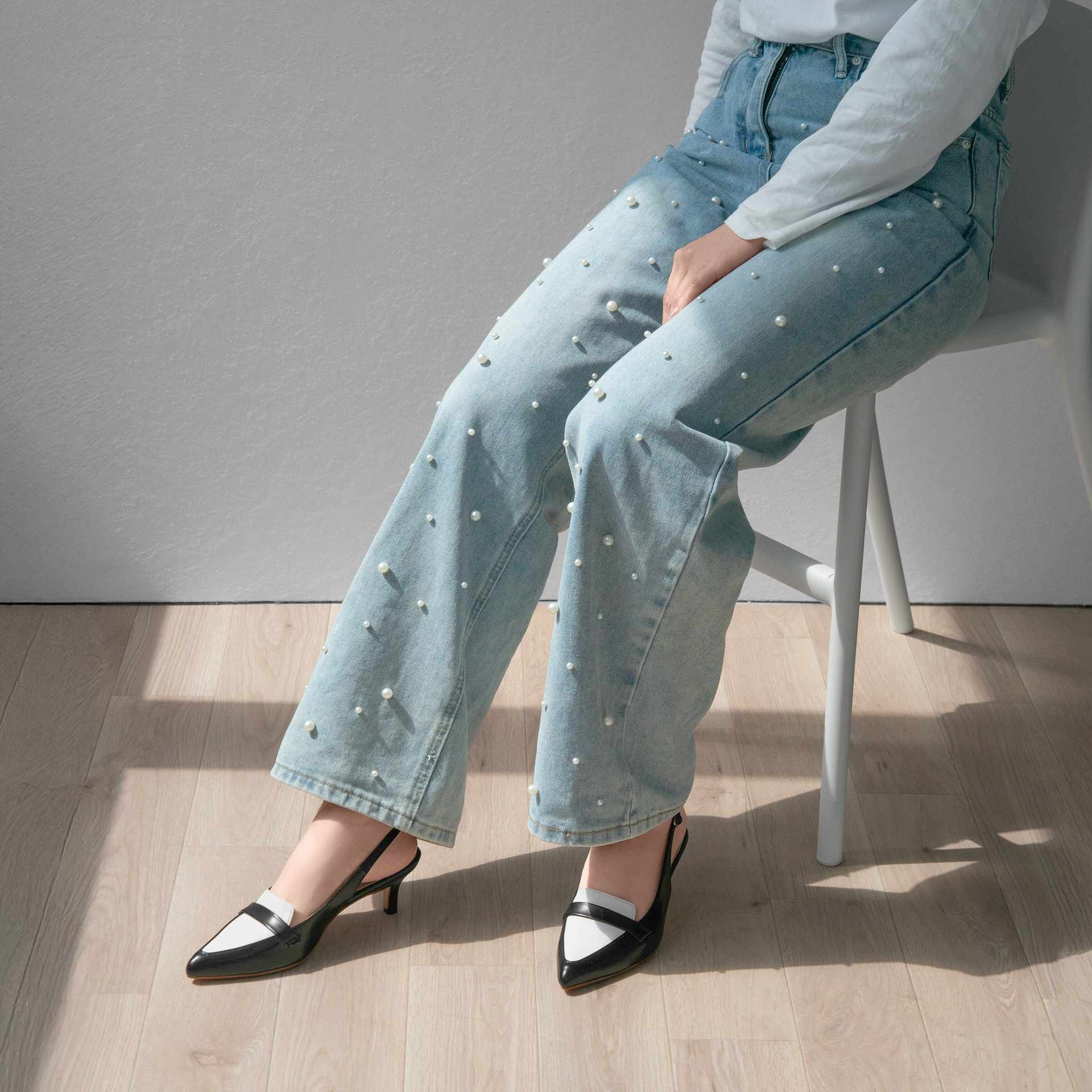 マミアン mamian 5.5cm バックストラップポインテッドトゥローファーパンプス/m55223 （ブラック/C） ブラック/C