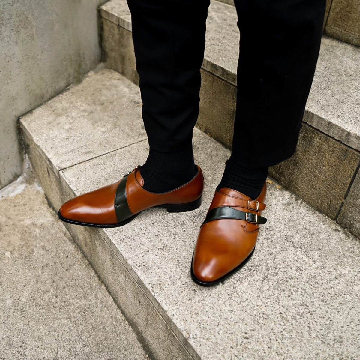 マドラス madras 新たな革底シリーズ ダブルモンクドレスシューズ M462,ライトブラウングリーン