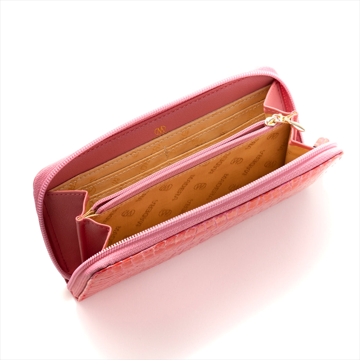 マデーラ MADERA 牛革 エナメルクロコ型押 ラウンドファスナー長財布 （ピンク） ピンク