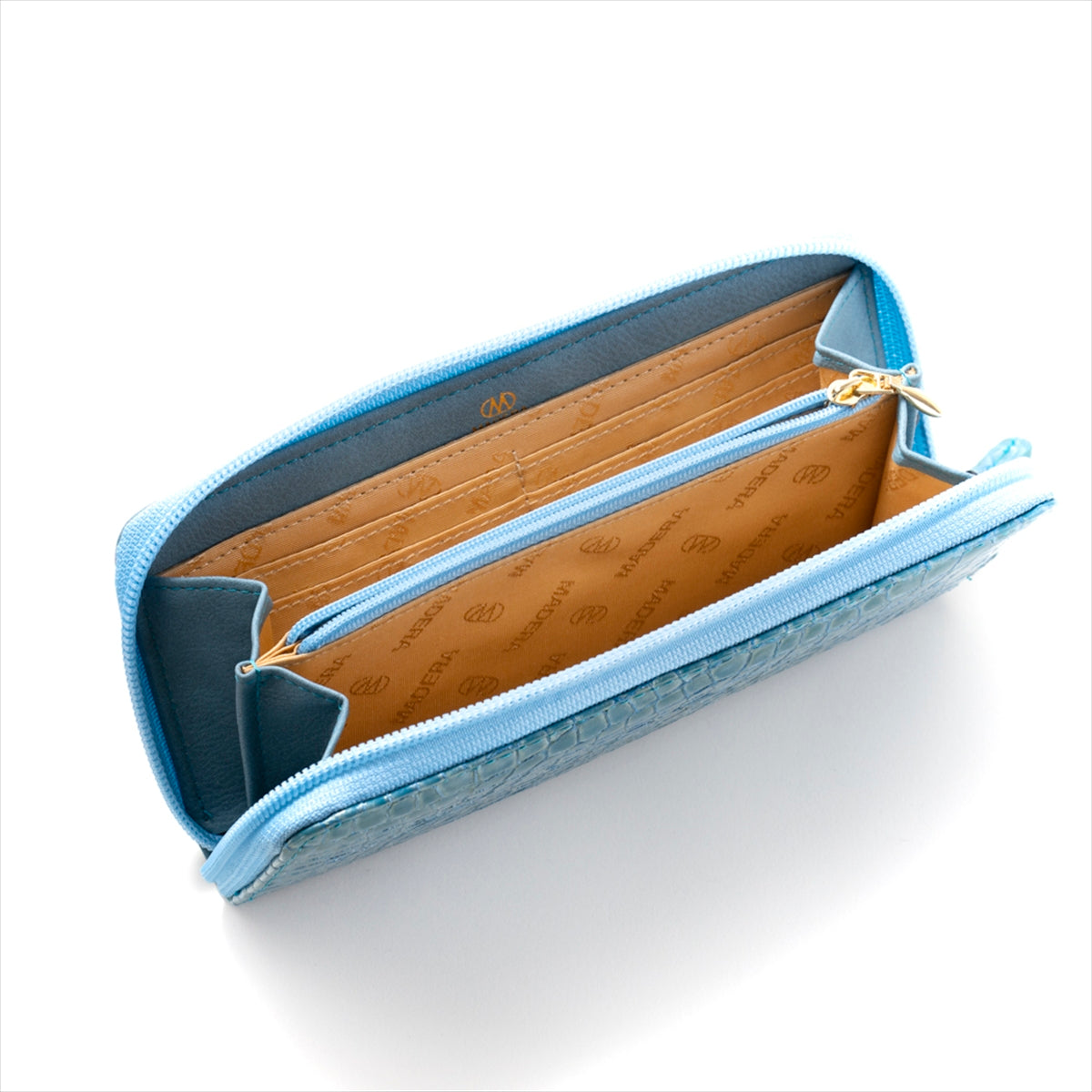 マデーラ MADERA 牛革 エナメルクロコ型押 ラウンドファスナー長財布 （ブルー） ブルー