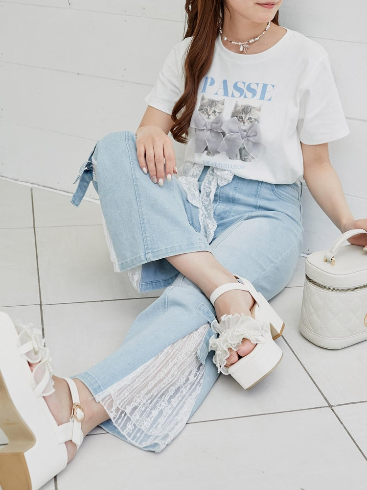 マジェスティックレゴン MAJESTIC LEGON パールリボンフリルボリュームサンダル （ブラック） ブラック