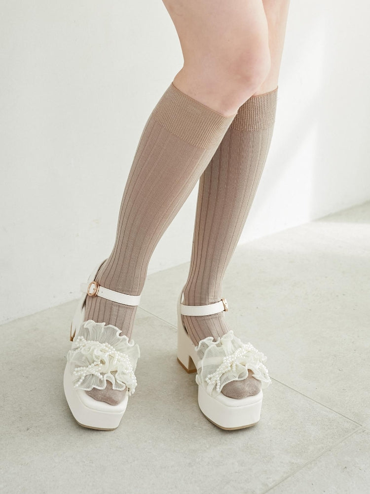 マジェスティックレゴン MAJESTIC LEGON パールリボンフリルボリュームサンダル （ブラック） ブラック