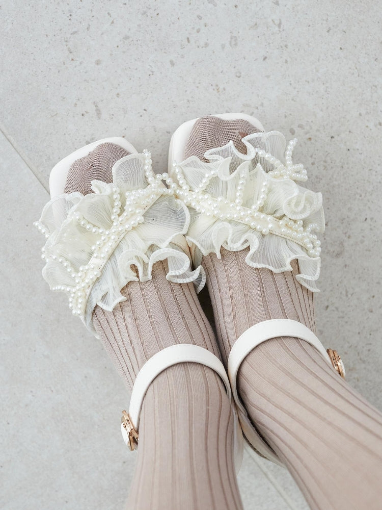 マジェスティックレゴン MAJESTIC LEGON パールリボンフリルボリュームサンダル （ブラック） ブラック