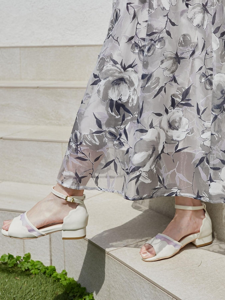 マジェスティックレゴン MAJESTIC LEGON スカラップローヒールサンダル （ネイビー） ネイビー