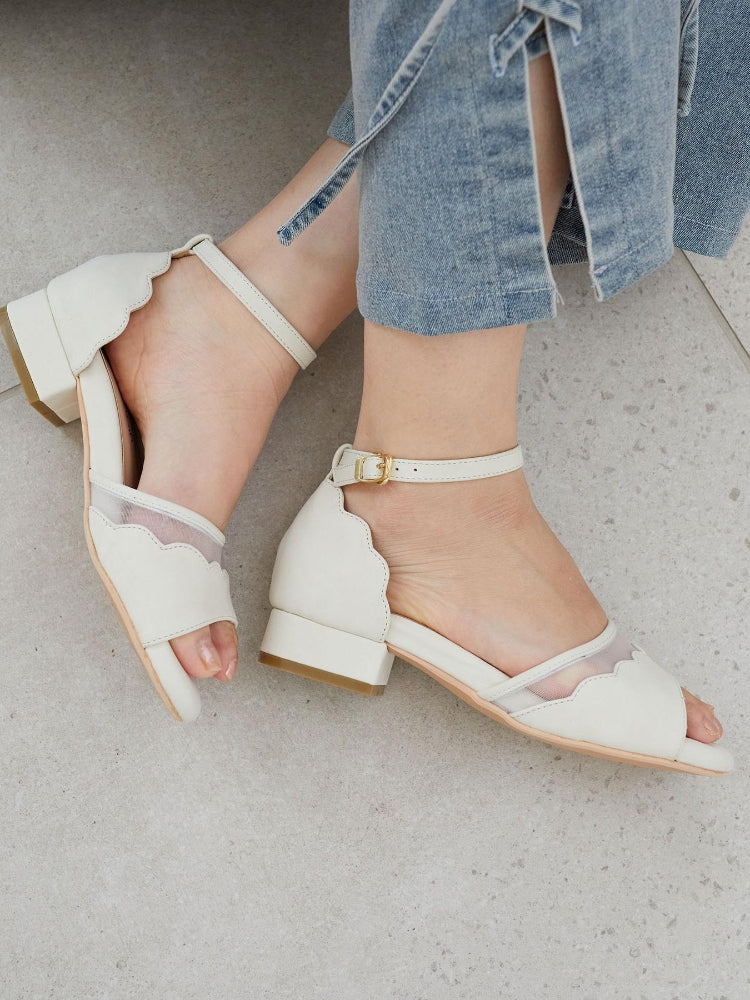 マジェスティックレゴン MAJESTIC LEGON スカラップローヒールサンダル （ネイビー） ネイビー