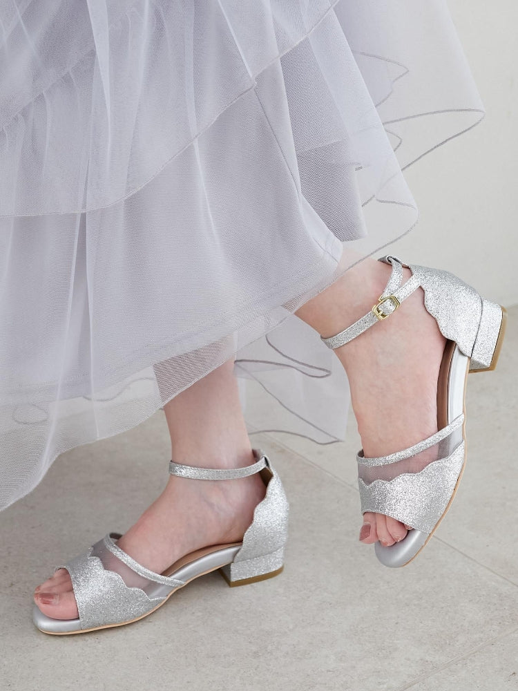 マジェスティックレゴン MAJESTIC LEGON スカラップローヒールサンダル （ネイビー） ネイビー