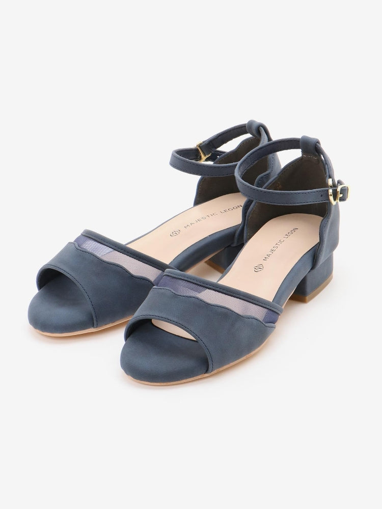 マジェスティックレゴン MAJESTIC LEGON スカラップローヒールサンダル （ネイビー） ネイビー