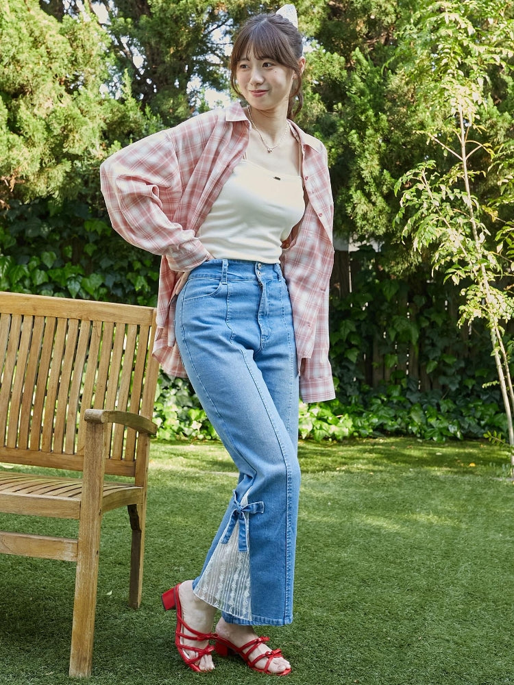 マジェスティックレゴン MAJESTIC LEGON レースベルトセット裾リボンデニム （ブルー） ブルー