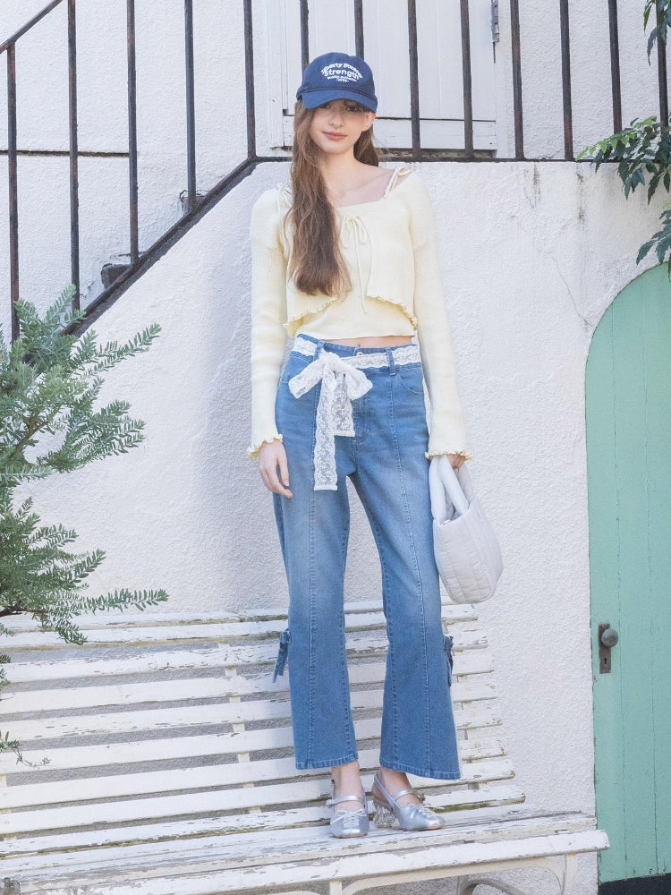 マジェスティックレゴン MAJESTIC LEGON レースベルトセット裾リボンデニム （ブルー） ブルー