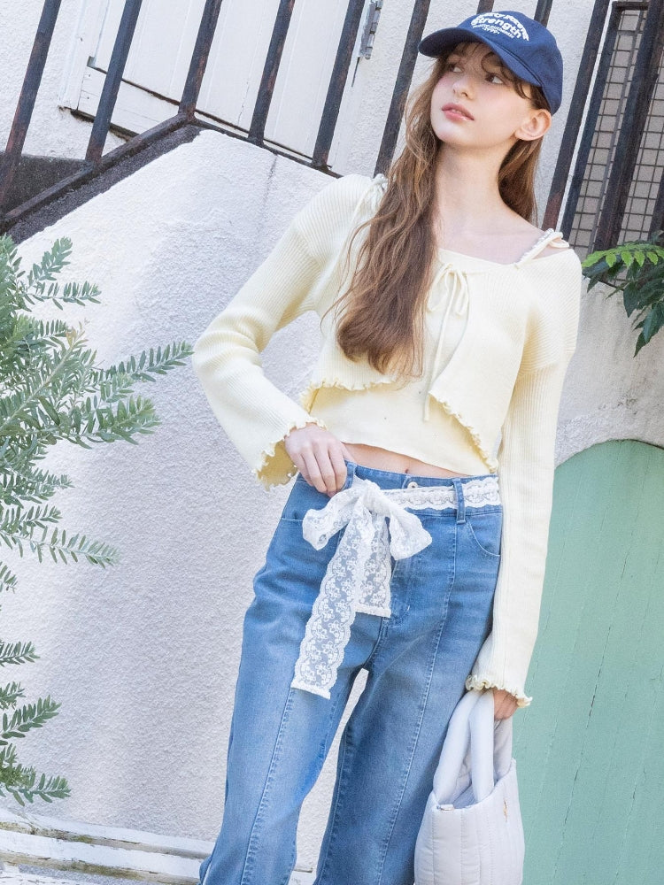 マジェスティックレゴン MAJESTIC LEGON レースベルトセット裾リボンデニム （ブルー） ブルー