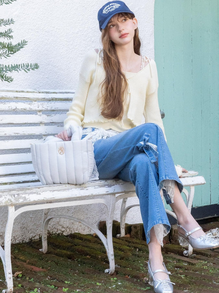 マジェスティックレゴン MAJESTIC LEGON レースベルトセット裾リボンデニム （ブルー） ブルー