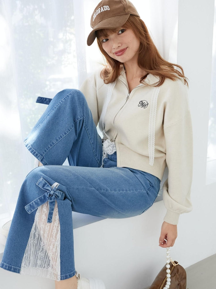 マジェスティックレゴン MAJESTIC LEGON レースベルトセット裾リボンデニム （ブルー） ブルー