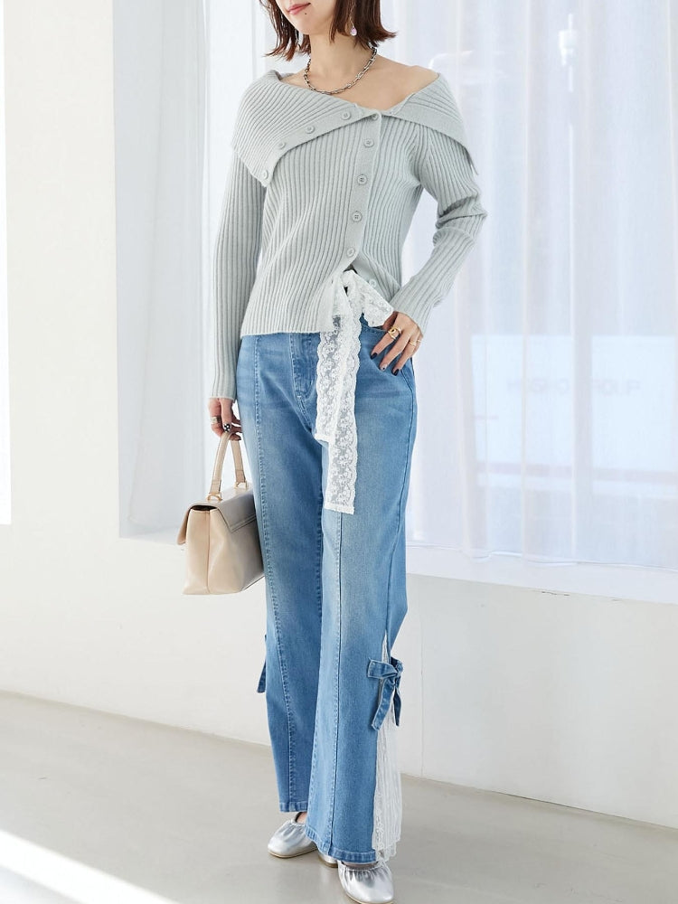 マジェスティックレゴン MAJESTIC LEGON レースベルトセット裾リボンデニム （ブルー） ブルー