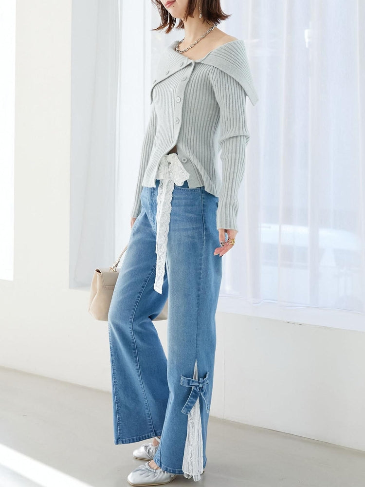 マジェスティックレゴン MAJESTIC LEGON レースベルトセット裾リボンデニム （ブルー） ブルー