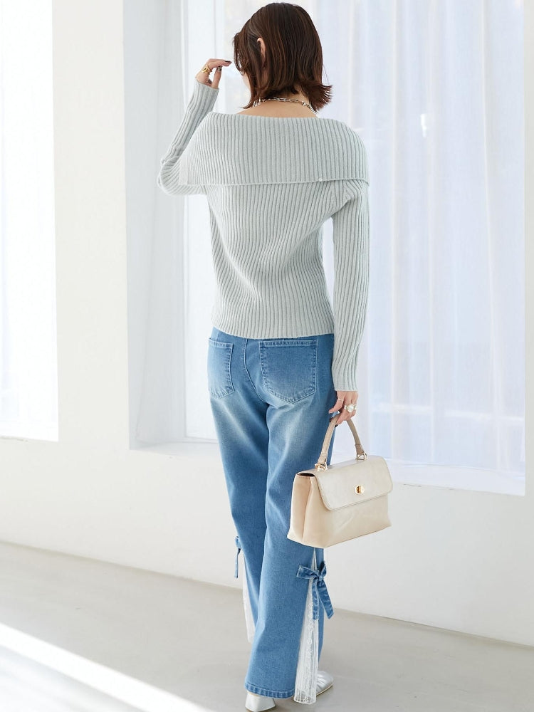 マジェスティックレゴン MAJESTIC LEGON レースベルトセット裾リボンデニム （ブルー） ブルー