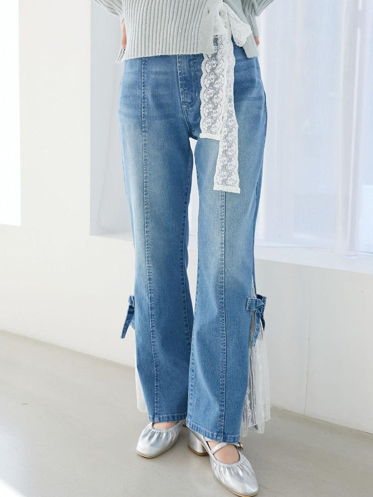 マジェスティックレゴン MAJESTIC LEGON レースベルトセット裾リボンデニム （ブルー） ブルー