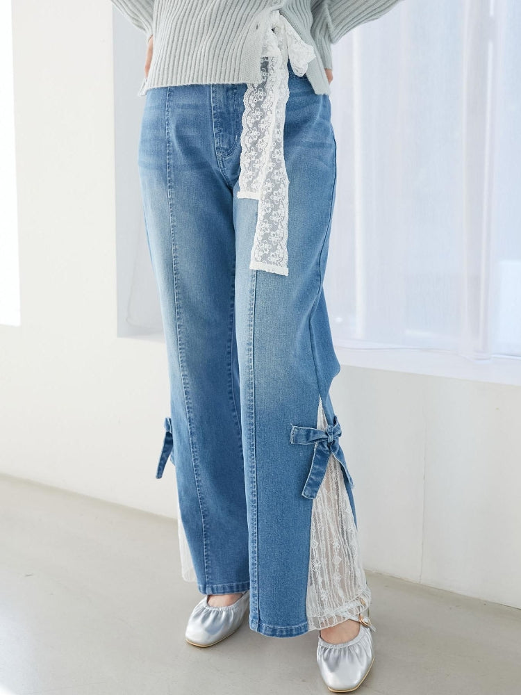 マジェスティックレゴン MAJESTIC LEGON レースベルトセット裾リボンデニム （ブルー） ブルー