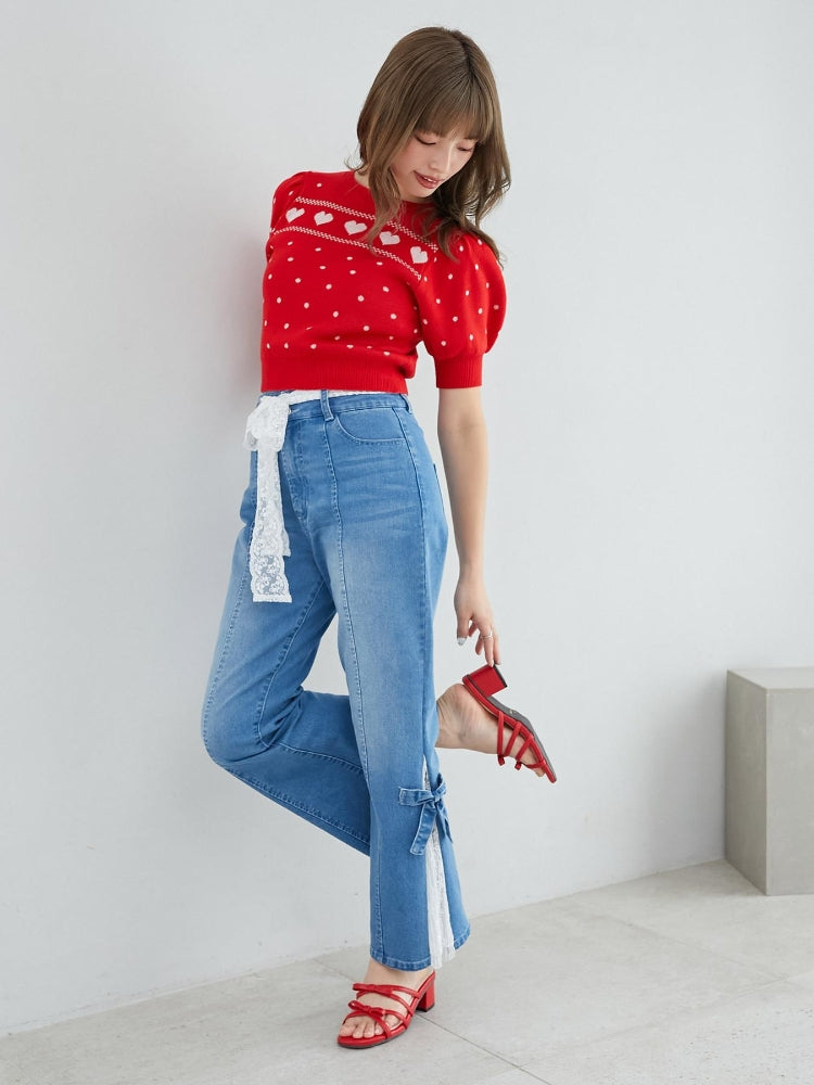 マジェスティックレゴン MAJESTIC LEGON レースベルトセット裾リボンデニム （ブルー） ブルー