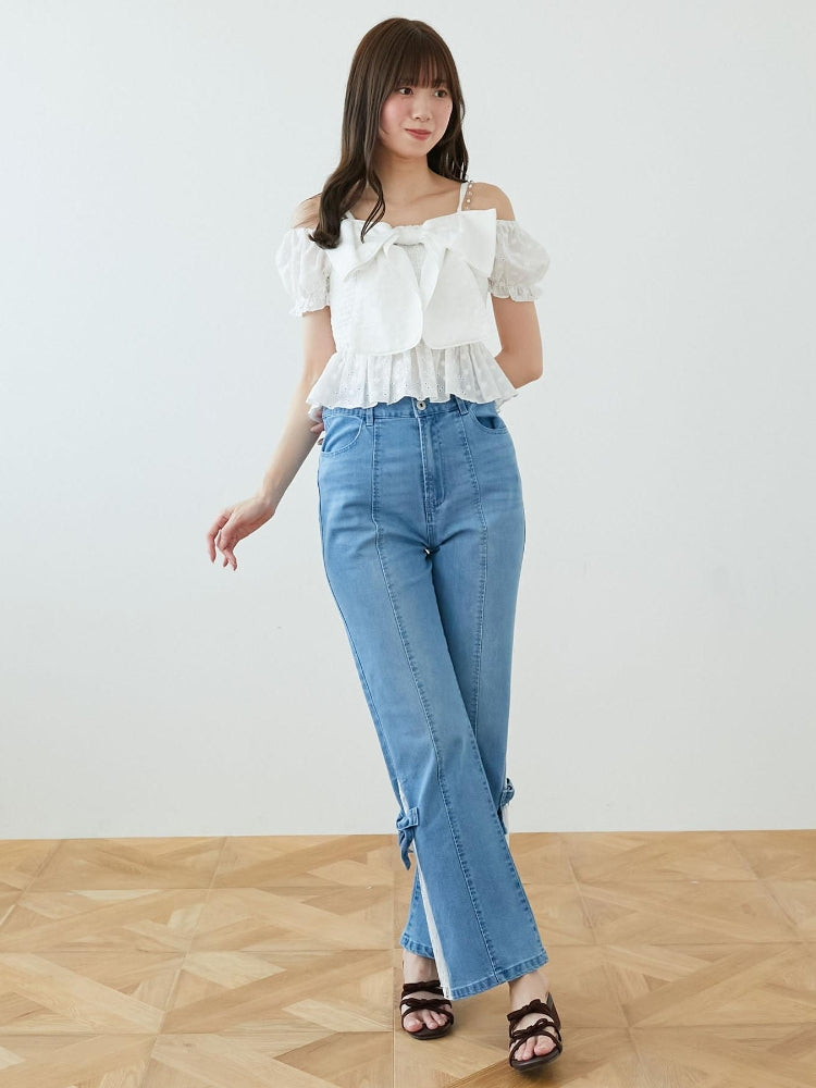 マジェスティックレゴン MAJESTIC LEGON レースベルトセット裾リボンデニム （ブルー） ブルー