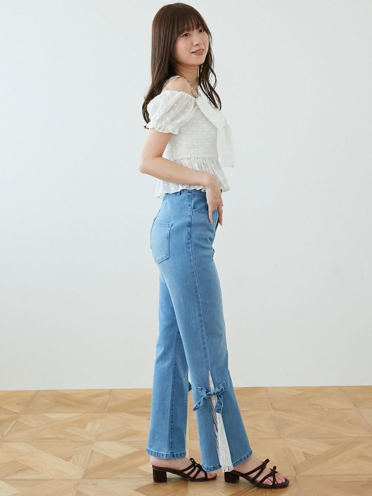 マジェスティックレゴン MAJESTIC LEGON レースベルトセット裾リボンデニム （ブルー） ブルー