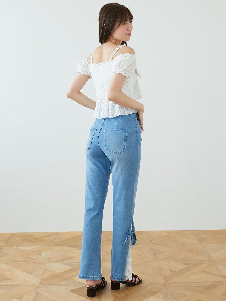 マジェスティックレゴン MAJESTIC LEGON レースベルトセット裾リボンデニム （ブルー） ブルー