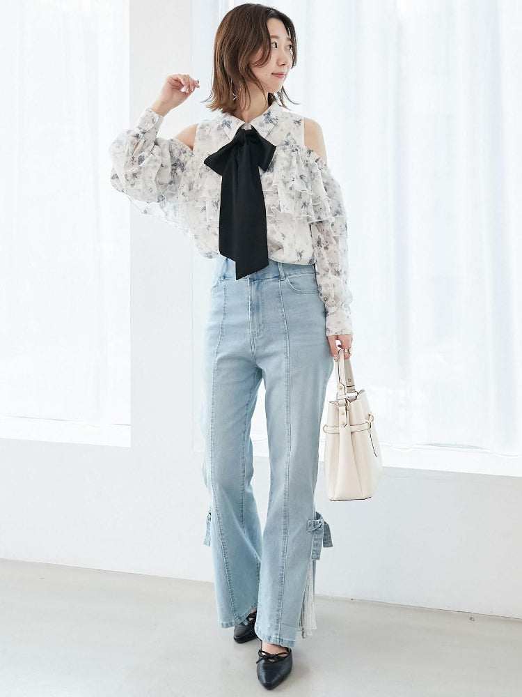 マジェスティックレゴン MAJESTIC LEGON レースベルトセット裾リボンデニム （ブルー） ブルー