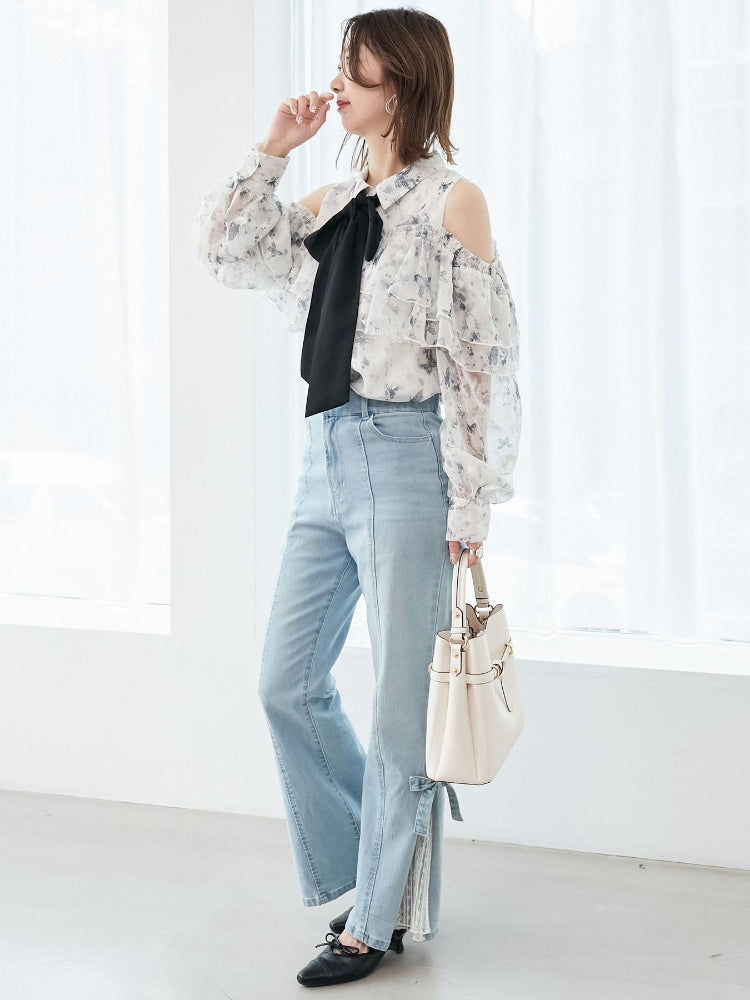 マジェスティックレゴン MAJESTIC LEGON レースベルトセット裾リボンデニム （ブルー） ブルー