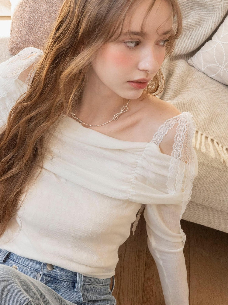 マジェスティックレゴン MAJESTIC LEGON レースリボン2wayオフショルトップス （ホワイト） ホワイト