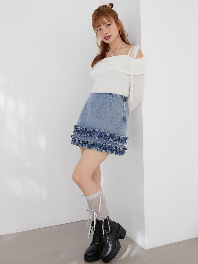 マジェスティックレゴン MAJESTIC LEGON レースリボン2wayオフショルトップス （ホワイト） ホワイト