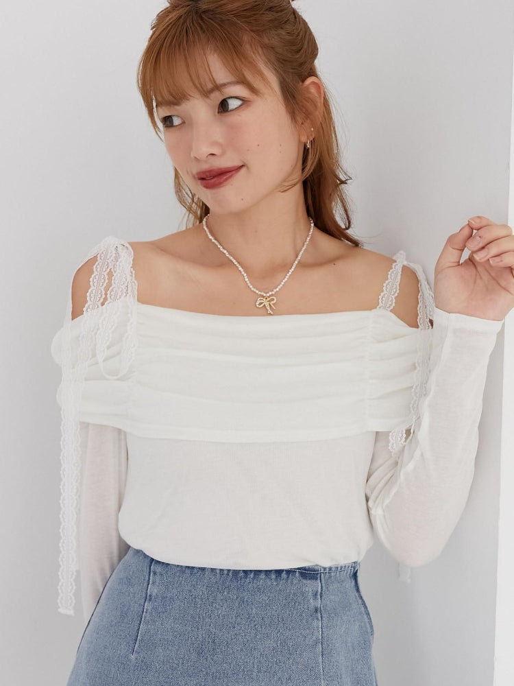 マジェスティックレゴン MAJESTIC LEGON レースリボン2wayオフショルトップス （ホワイト） ホワイト