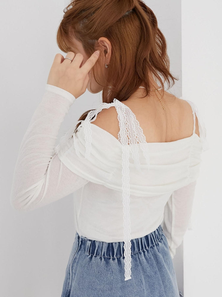 マジェスティックレゴン MAJESTIC LEGON レースリボン2wayオフショルトップス （ホワイト） ホワイト